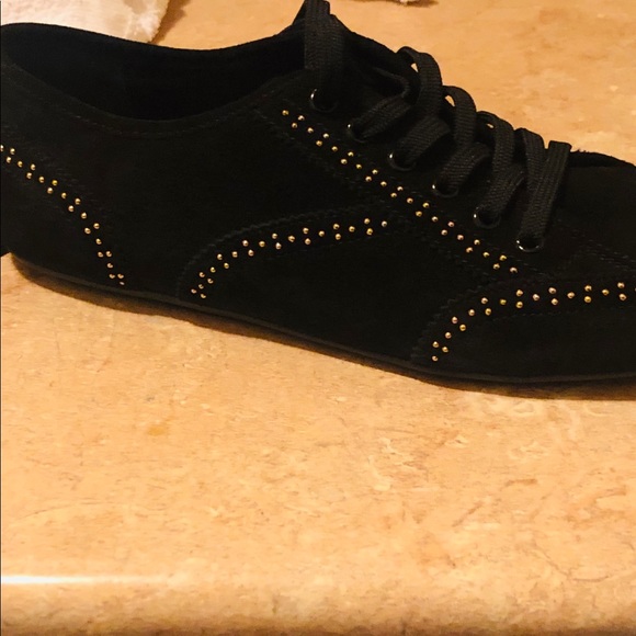 New Louis Vuitton Suede shoes with gold studs. - Picture 2 of 8
